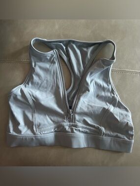 Fabletics Light Gray High-Neck Zip Front Bikini Top